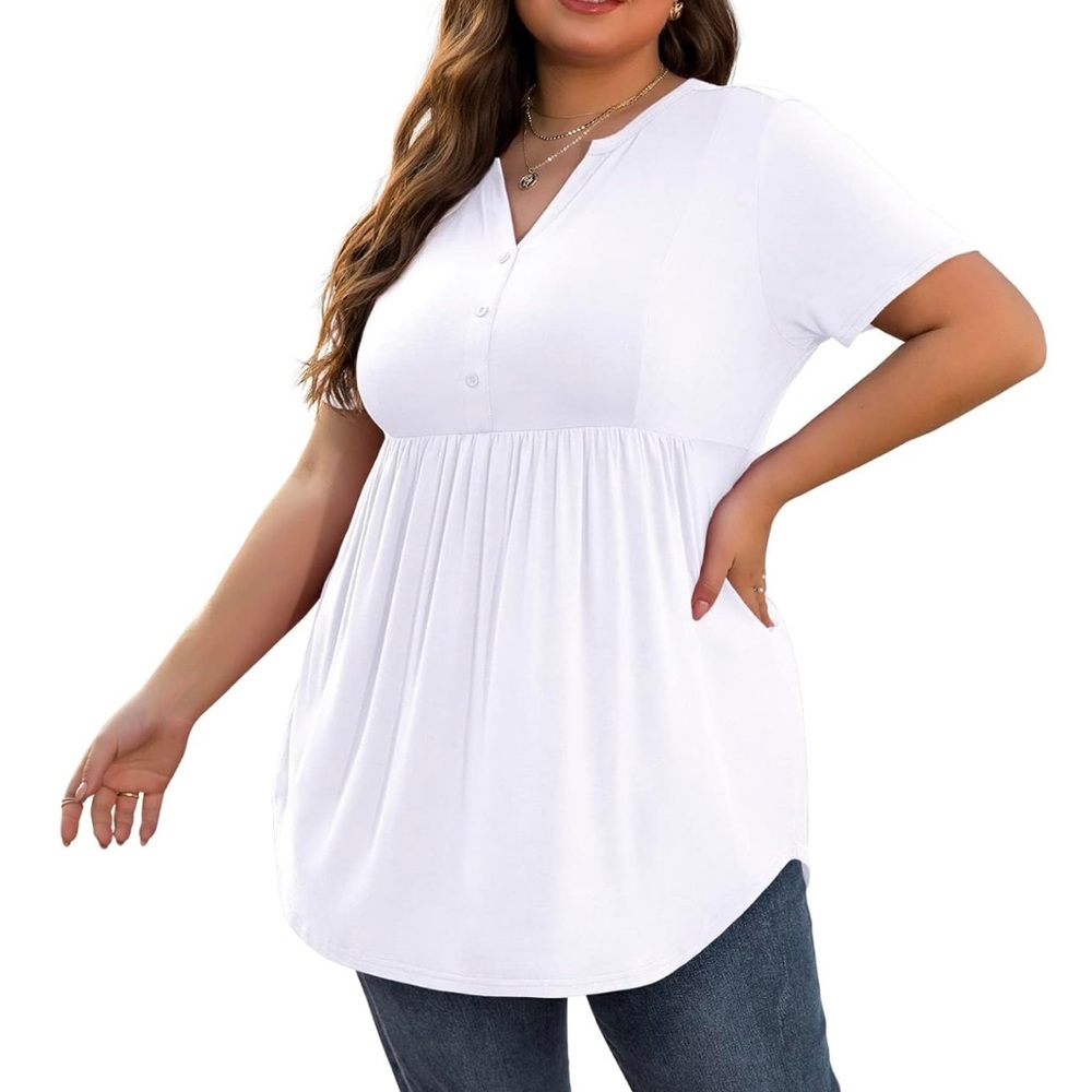 Women's Plus Size Henley Tunic Tops Casual Short Sleeve Flowy L